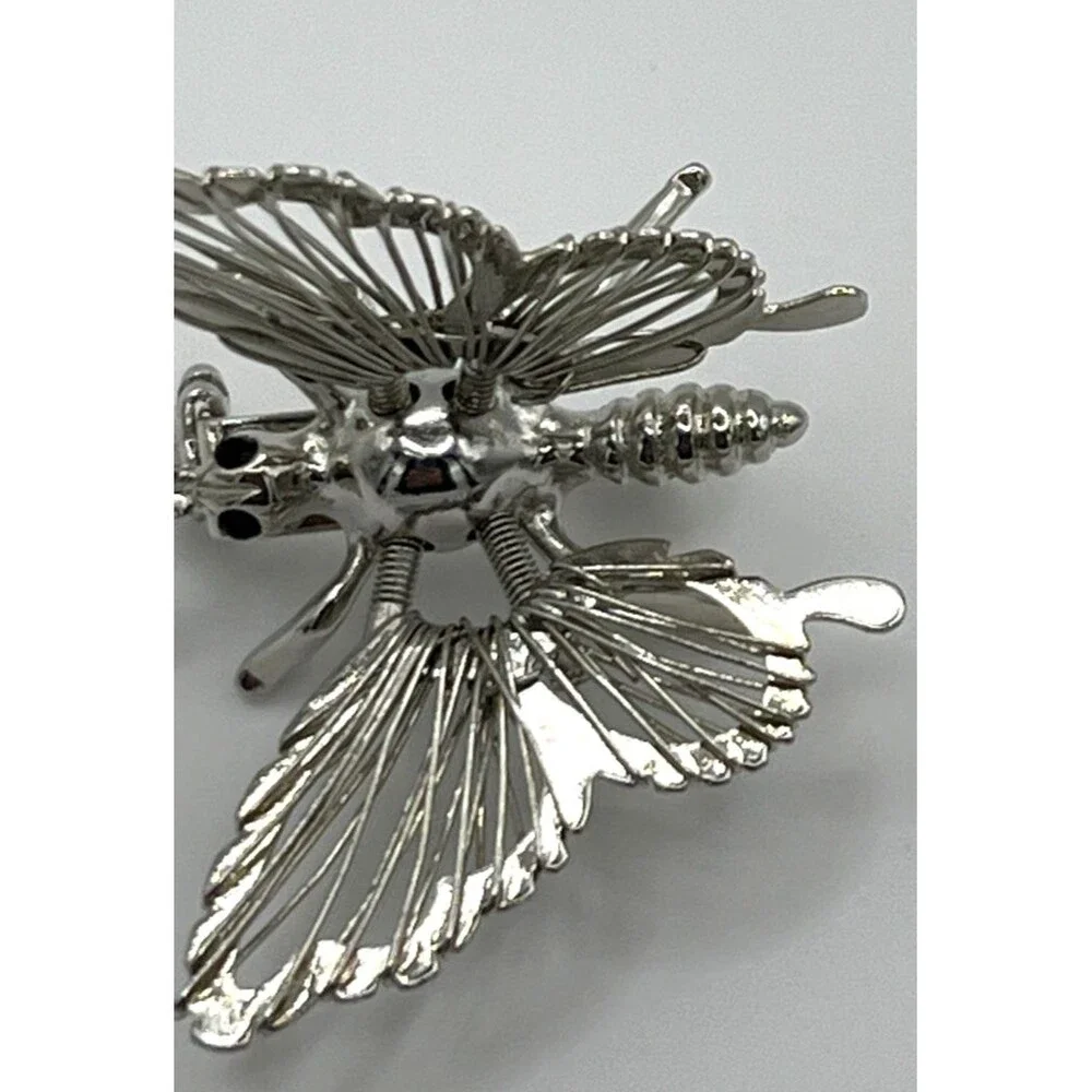 Vtg Articulated Butterfly Brooch Pin Kinetic Filigree Wings Silver Tone Moveable